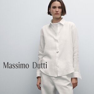 Massimo Dutti Size US 6 100% Linen Women's Mother Pear Buttons Up Shirt